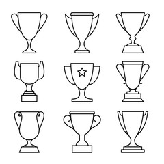 Awarding cup line icons. Winner trophy vector icon set, champ cup winning prize rewards graphic