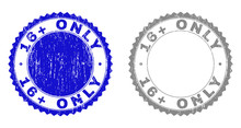 16  ONLY Stamp Seals With Grunge Texture In Blue And Gray Colors Isolated On White Background. Vector Rubber Imprint Of 16  ONLY Text Inside Round Rosette. Stamp Seals With Grunge Textures.
