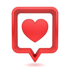 Fototapete - 3d social media notification like heart icon in red rounded square pin isolated on white background with shadow 3D rendering