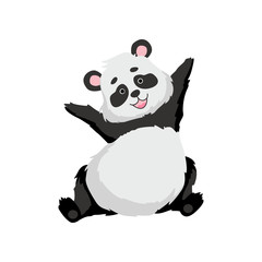 Sticker - Cute Happy Baby Panda Bear, Funny Lovely Animal Character Vector Illustration