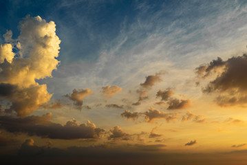 The gold colour cloud on the blue sky in the evening