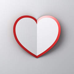 Aufkleber - Blank white heart paper cut with red edge and shadow on white color wall background for valentines day card background 3D rendering