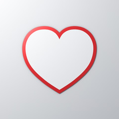 Aufkleber - Blank white heart paper sticker with red edge and shadow on white color wall background for valentines day card background 3D rendering