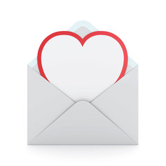 Aufkleber - Blank white heart shape paper cut card with red edge in white envelope isolated  on white background with shadow for valentine's day 3D rendering