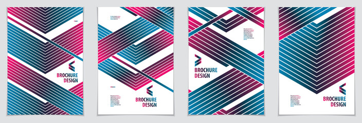 Wall Mural - Modern minimal Template brochures, leaflets, posters. Vector geometric patterns abstract backgrounds set. Striped line textured geometric illustrations. A4 print format.