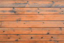 Varnished Wood Background From Cabin Exterior. Brown Wood Barn Plank