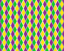 Traditional Mardi Gras Seamless Pattern With Gold, Green, Yellow And Violet Colors. Harlequin Vector Pattern. Carnival Mardi Grass Traditional Seamless Background. Argyle Ornament.