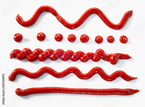 Assorted squiggles and lines of tomato sauce Poster Mural XXL
