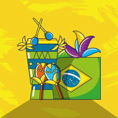 Wall Mural - flag of brazil with culture icons