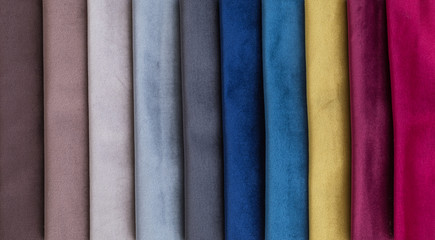 Canvas Print - Colorful upholstery fabric samples in store