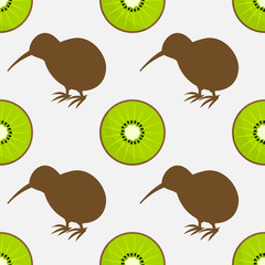 Wall Mural - kiwi birds and fruit seamless pattern.