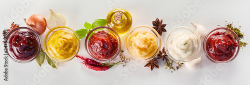 Cuadros en Lienzo Variety of dips, marinades and sauces with spices