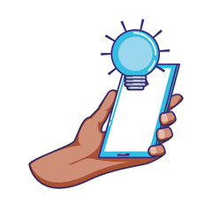 Sticker - hand using smartphone with bulb