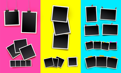 Wall Mural - set of photo frames. realistic detailed photo icon design template. vector isolated on colorful back