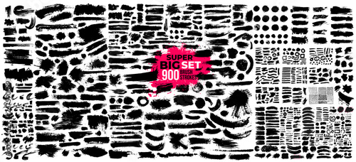 Fotografía Super Big Collection of black paint, ink brush strokes, brushes, lines