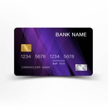 Mix Purple And Black Colour Credit Card  Design.  On White Background. Vector Illustration. Glossy Plastic Style EPS10.