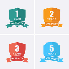 1, 2, 3 and 5 years Warranty Icons isolated on Shield Medal.