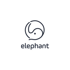Fototapete - Negative space zoo, abstract elephant vector logo design. Creative linear animal logotype for illustration