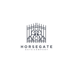 Aufkleber - Antique arch in a square logo template. Horse gate shield king vector icon illustration. Arched construction logotype. Vintage arch vector design.