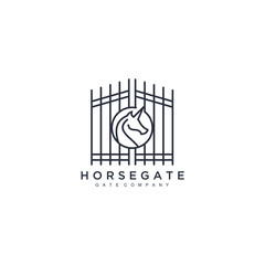 Leinwandbilder - Antique arch in a square logo template. Horse gate shield king vector icon illustration. Arched construction logotype. Vintage arch vector design.