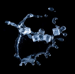 Wall Mural - Ice cubes with water splashes on black background