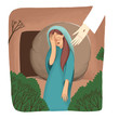 Biblical Story about resurrection, Mary stand near the empty tomb and cry, but doesn't see Jesus.