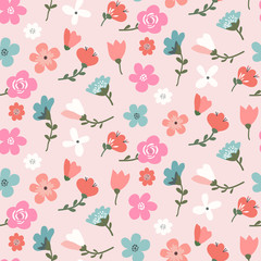 Trendy seamless floral pattern design on pink background