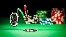 Gambling Concept, Scattered Chips On A Green Gown