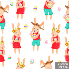 Wall Mural - Happy easter. Rabbit. Egg. Cartoon style. Bright. Emotions. For your design