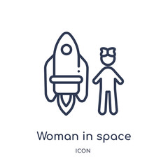 woman in space icon from transport outline collection. Thin line woman in space icon isolated on white background.