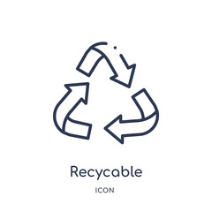 Wall Mural - recycable icon from user interface outline collection. Thin line recycable icon isolated on white background.