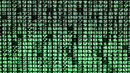 Wall Mural - many green numbers scroll on a computer screen with black background