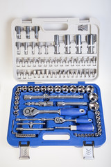 Toolbox with several different tools. Plastic case with different tools