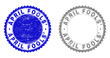 Grunge APRIL FOOLS' stamp seals isolated on a white background. Rosette seals with grunge texture in blue and gray colors. Vector rubber imprint of APRIL FOOLS' label inside round rosette.