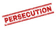 PERSECUTION seal print with grunge texture. Red vector rubber print of PERSECUTION title with scratched texture. Text title is placed between double parallel lines.