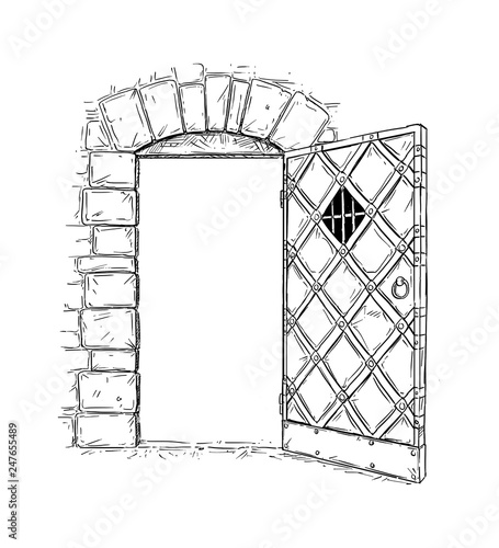 Cartoon Doodle Drawing Illustration Of Open Medieval Wooden