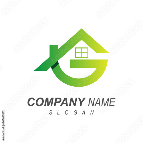 Green House Logo Letter G With House Symbol Stock Vector Adobe Stock