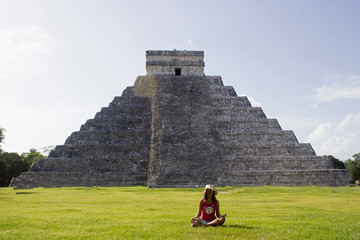 girl in chichen itza pyramid