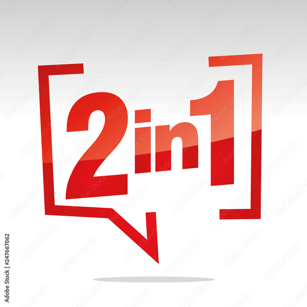 2 in 1 in brackets speech red white isolated sticker icon  display picture 1