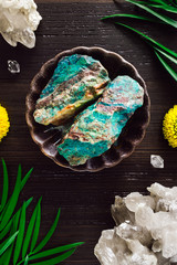 Wall Mural - Chrysocolla with Smoky Quartz and Mums