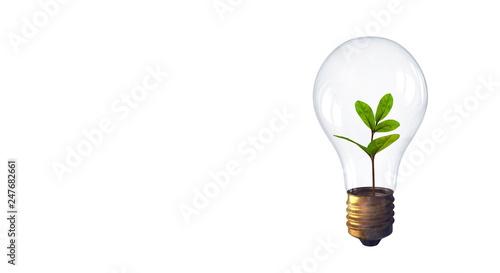 Fotografie, Obraz Light Bulb with sprout. Mixed media