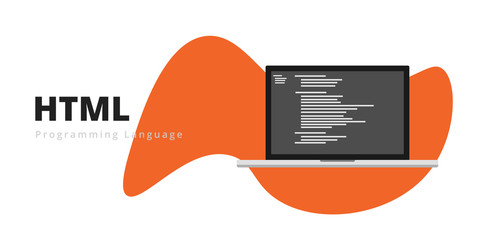 Wall Mural - learn to code html programming language with script code on laptop screen, programming language code