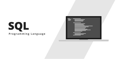 Wall Mural - learn to code sql programming language with script code on laptop screen, programming language code 
