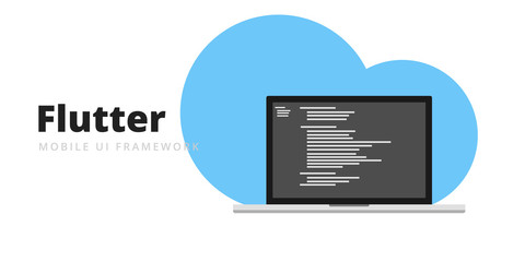 Wall Mural - learn to code flutter mobile ui framework with script code on laptop screen, programming language co