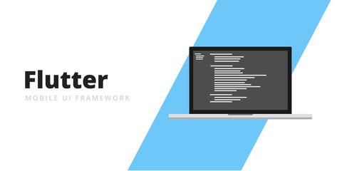 Wall Mural - learn to code flutter mobile ui framework with script code on laptop screen, programming language co