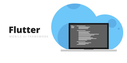 Wall Mural - learn to code flutter mobile ui framework with script code on laptop screen, programming language co
