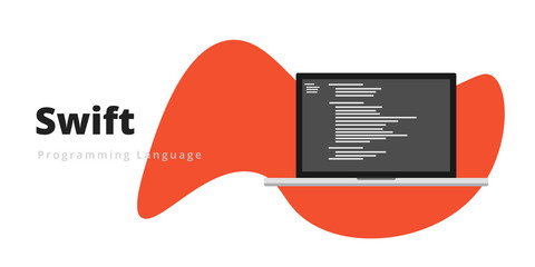 Learn to code Swift programming language, Ruby & Rails, with script code on laptop screen, programming language code illustration - Vector