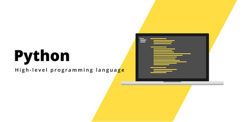 Wall Mural - learn to code phyton programming language with script code on laptop screen, programming language co