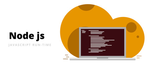 Wall Mural - learn to code node js javascript run-time programming language with script code on laptop screen, pr