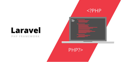 Wall Mural - learn to code laravel php framework programming language with script code on laptop screen, programm
